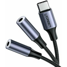  Кабель UGREEN AV144 30732 USB Type C Male to 3.5mm 2 Female Audio Cable 20cm Silver 