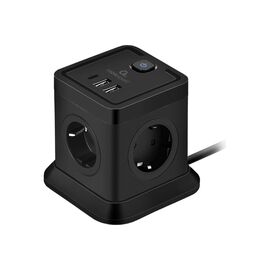  Сетевой фильтр Cablexpert Tower TWR-4-CU2-B-2 черный, 4 розетки 
