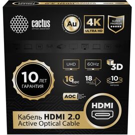  Кабель аудио-видео Cactus CS-HDMI-AOC-2-10 HDMI(m)/HDMI(m) 10м позолоч.конт. черный 