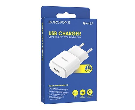 Адаптер Сетевой Borofone BA48A Orion 1USB/5V/2.1A (white) 