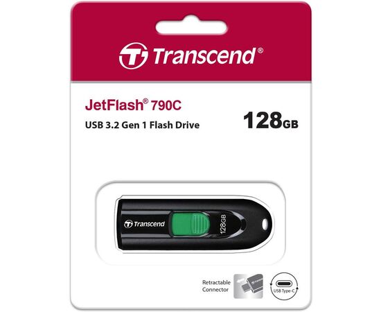  USB-флешка Transcend 128Gb Jetflash Type-C 790С TS128GJF790C USB3.0 черный 