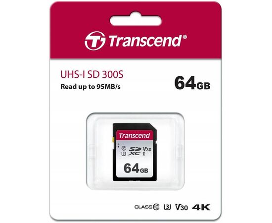  Карта памяти Transcend TS64GSDC300S SDXC 300S, 64GB UHS-I Class U3 V30 
