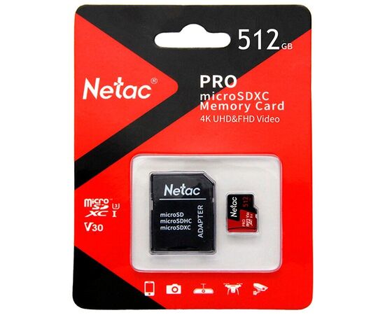  Карта памяти Netac P500 Extreme Pro MicroSDXC 512GB NT02P500PRO-512G-S V30/A1/C10 up to 100MB/s 
