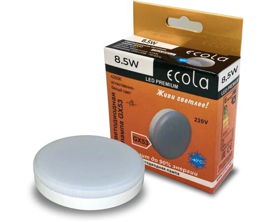  Лампа светодиодная ECOLA GX53 Premium 8,5W Tablet 220V 4200K матовое стекло (композит) 27x75(1/10/100) 