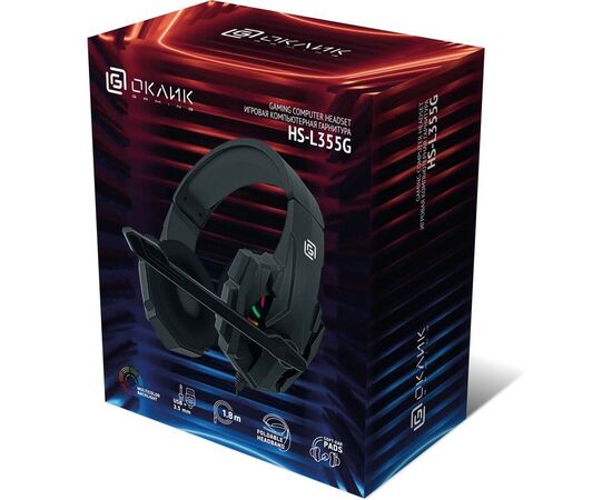  Наушники с микрофоном OKLICK HS-L355G черный 1.8м мониторные оголовье (1939807) 