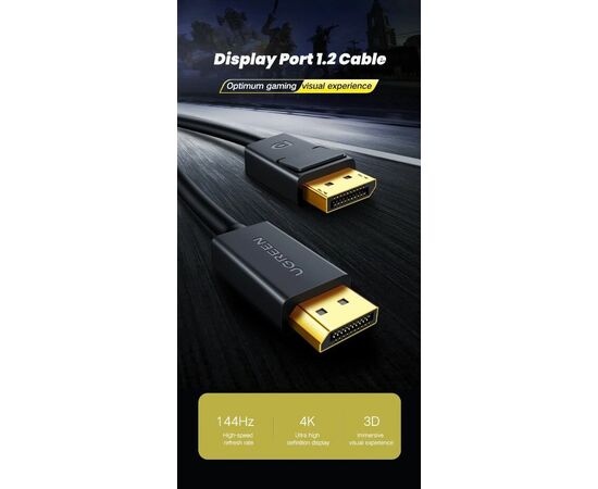  Кабель UGREEN DP102 10212 DP 1.2 Male to Male Cable 3m Black 