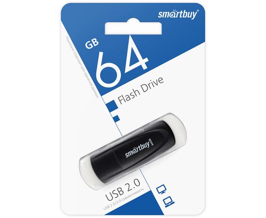  USB флэш-накопитель smartbuy 64Gb Scout, USB 2.0, пластик, черный 