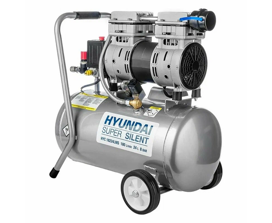  Компрессор поршневой Hyundai HYC 18224LMS безмасляный 180л/мин 24л 1000Вт серебристый 