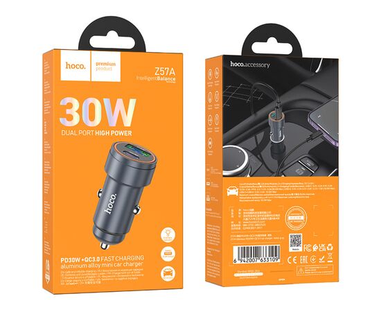 АЗУ HOCOZ57A Glorious PD30W+QC3.0 car charger metal gray 