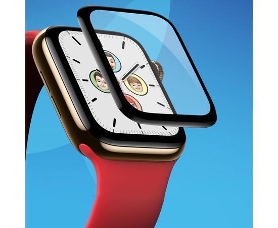  Защитное стекло COTEetCI 4D для Apple Watch SE, Full Glue 3D, 44mm, прозрачный+черная рамка 