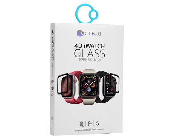  Защитное стекло COTEetCI 4D для Apple Watch SE, Full Glue 3D, 44mm, прозрачный+черная рамка 