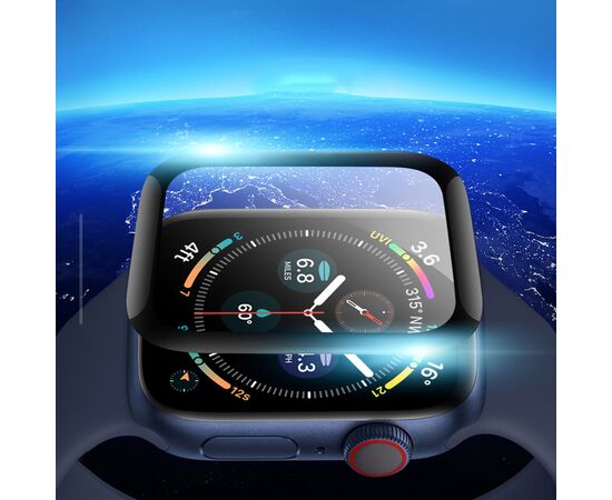  Защитное стекло COTEetCI 4D для Apple Watch SE, Full Glue 3D, 44mm, прозрачный+черная рамка 