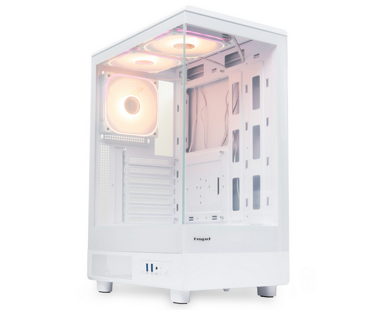  Корпус HSPD F510 (F510-TGWH-ARGB), без БП, Panoramic Mid Tower, White, TG, 0.5 SPCC, 3x120mm ARGB ATX, mITX 180/280/160mm 1x2.5", 7xPCI 2xUSB- 
