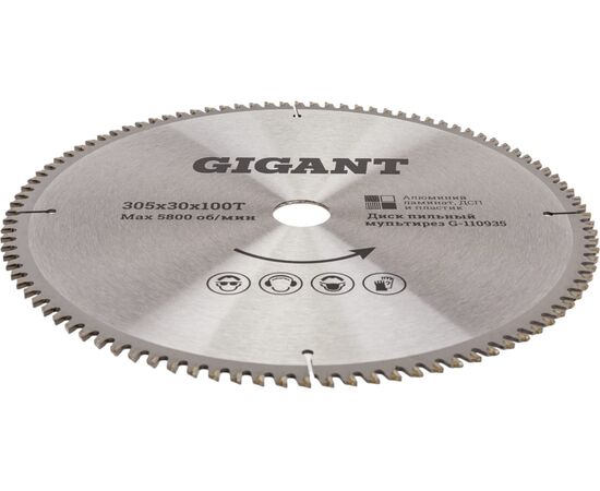  Диск пильный мультирез по алюминию, ламинату, пластику, ДСП Gigant G-110935 305x30x100Т 100 зубьев 
