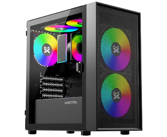  Корпус XASTRA A305M 3ARGB Black (A305M-2FC14A-1FC12A-D) mATX/Mesh  tempered glass 2x140mm + 1x120mm ARGB PWM fans Door 