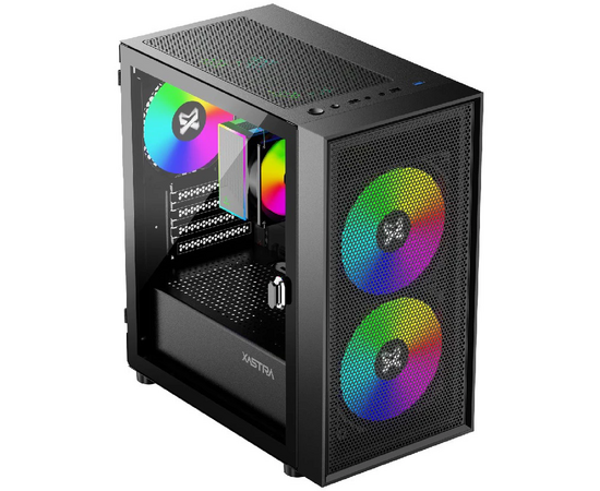  Корпус XASTRA A305M 3ARGB Black (A305M-2FC14A-1FC12A-D) mATX/Mesh  tempered glass 2x140mm + 1x120mm ARGB PWM fans Door 
