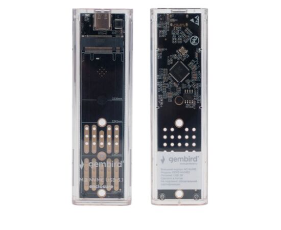  Внешний корпус Gembird EEM2-NVME-2 USB 3.1 для M2 NVME порт Type-С, пластик, прозрачный 