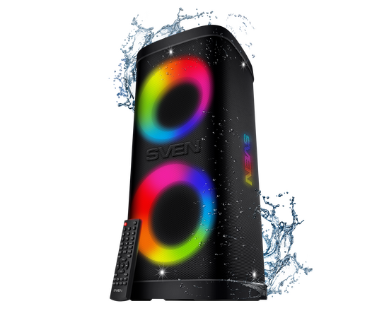  Портативная акустика SVEN PS-950, черный (160 Вт, TWS, Waterproof(IPx4), Bluetooth, FM, USB, microSD, LED-дисплей,8800мА*ч) 