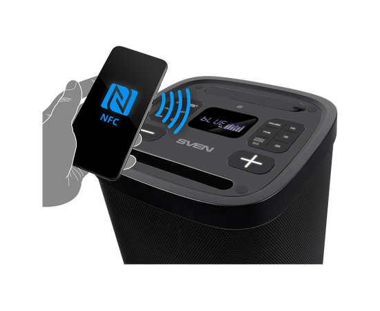  Портативная акустика SVEN PS-950, черный (160 Вт, TWS, Waterproof(IPx4), Bluetooth, FM, USB, microSD, LED-дисплей,8800мА*ч) 