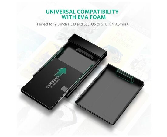  Внешний корпус для HDD UGREEN US221 30848 2.5 Inch Hard Drive Box with Micro-B to USB-A 3.0 Cable Black 