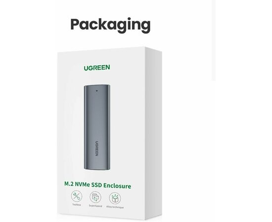  Бокс для накопителей UGREEN CM400 (10902) USB-C Female to M.2 M-Key 10G Enclosure C TO C Cable 50cm Grey 