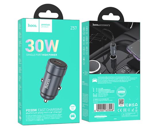  АЗУ HOCO Z57 Glorious single-port PD30W car charger Metal Gray 