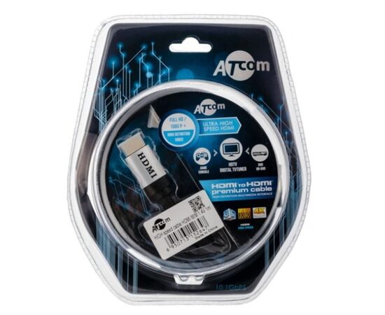  Кабель HDMI Atcom AT5264 1.0м, HIGH speed, Metal gold, в чулке, блистер 